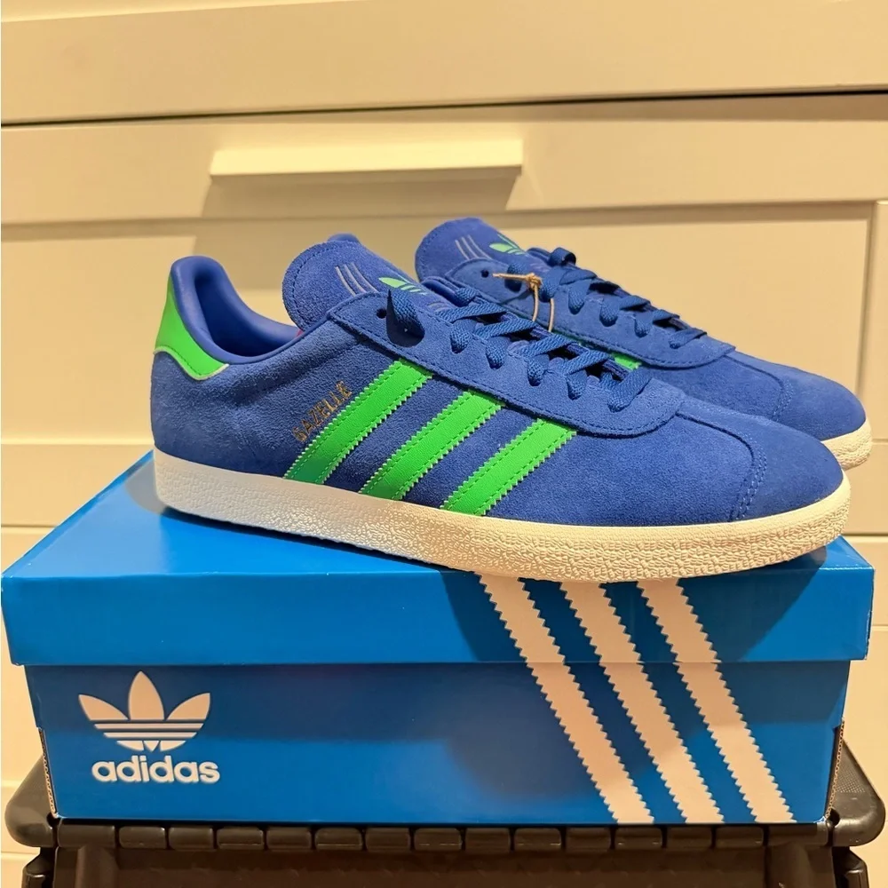 Adidas Gazelle‎ Sneakers Suede Royal Blue/Green Sz 9.5 Men woman Sz 11 Retro